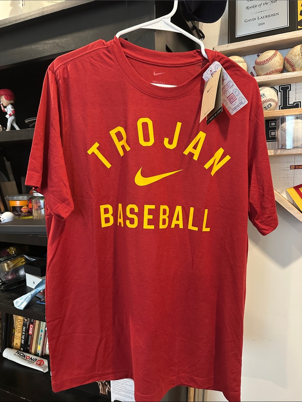 NWT Nike Red Trojan Baseball Short-Sleeve Tee with Yellow Logo